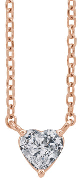 14K Gold Heart Natural White Sapphire Solitaire Necklace - Rose Gold