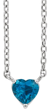 Platinum Heart Natural London Blue Topaz Solitaire Necklace