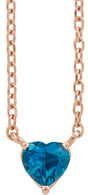 14K Gold Heart Natural London Blue Topaz Solitaire Necklace - Rose Gold