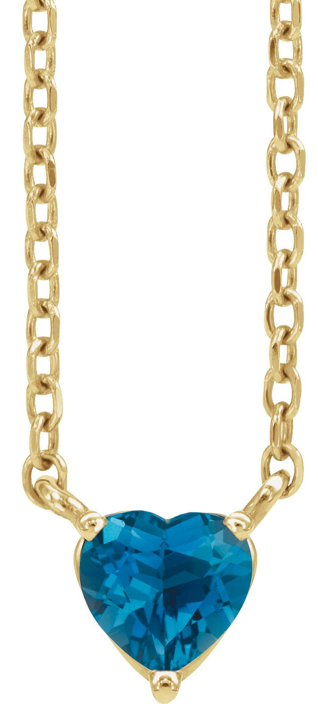 14K Gold Heart Natural London Blue Topaz Solitaire Necklace - Yellow Gold