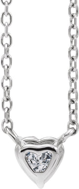 14K Gold Heart Natural White Sapphire Solitaire Necklace - White Gold - view 3