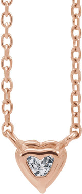 14K Gold Heart Natural White Sapphire Solitaire Necklace - Rose Gold - view 3