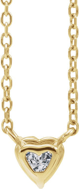 14K Gold Heart Natural White Sapphire Solitaire Necklace - Yellow Gold - view 3