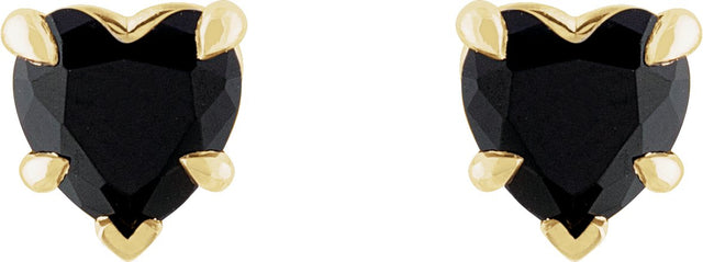 14K Gold Natural Black Onyx Heart 5-Prong Claw V-End Stud Earrings - Yellow Gold - view 2