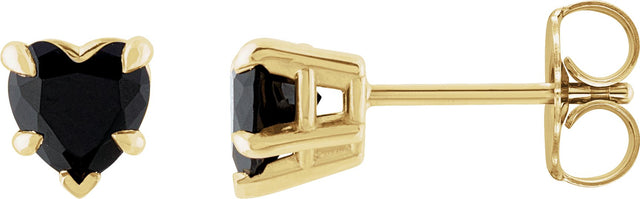14K Gold Natural Black Onyx Heart 5-Prong Claw V-End Stud Earrings - Yellow Gold