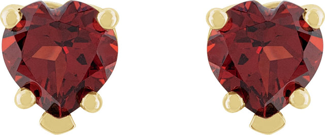 14K Gold Natural Mozambique Garnet Heart 5-Prong V-End Stud Earrings - Yellow Gold - view 2