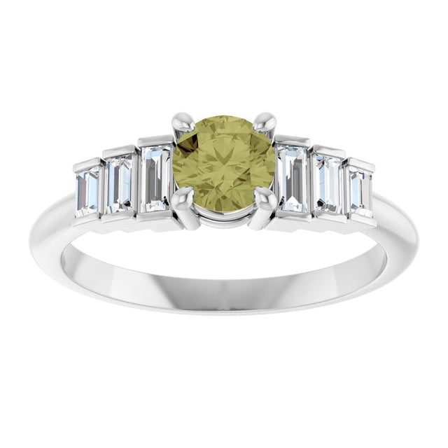 14K Gold Round Natural Green Sapphire & Natural Diamond Accented Ring - White Gold - view 3