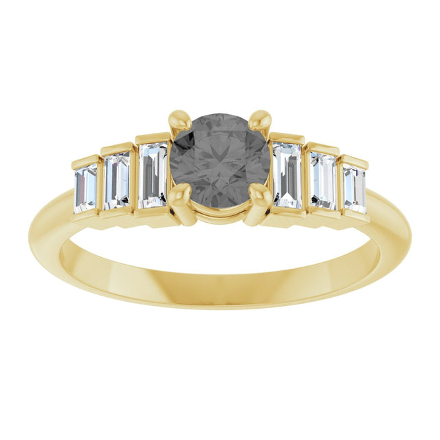 14K Gold Round Natural Gray Spinel & Natural Diamond Accented Ring - Yellow Gold - view 3