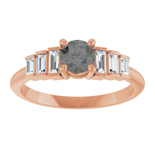 14K Gold Round Natural Gray Spinel & Natural Diamond Accented Ring - Rose Gold - view 3