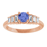 14K Gold Round Natural Tanzanite & Natural Diamond Accented Ring - Rose Gold - view 3