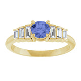 14K Gold Round Natural Tanzanite & Natural Diamond Accented Ring - Yellow Gold - view 3