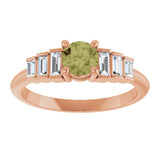 14K Gold Round Natural Green Sapphire & Natural Diamond Accented Ring - Rose Gold - view 3