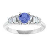 Platinum Round Natural Tanzanite & Natural Diamond Accented Ring - view 3