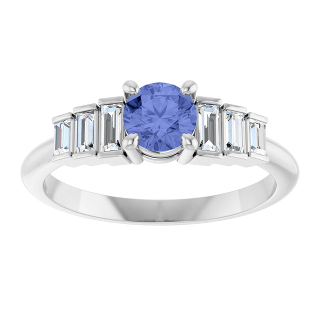 14K Gold Round Natural Tanzanite & Natural Diamond Accented Ring - White Gold - view 3