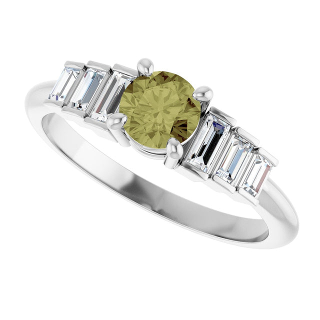 Platinum Round Natural Green Sapphire & Natural Diamond Accented Ring - view 5