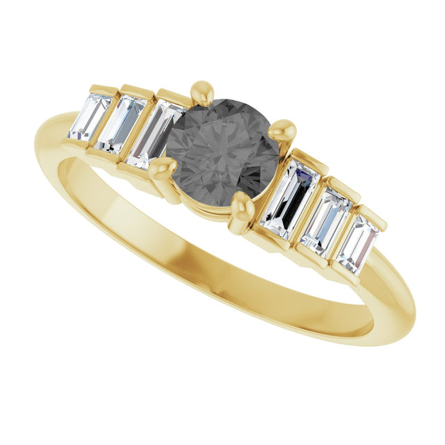 14K Gold Round Natural Gray Spinel & Natural Diamond Accented Ring - Yellow Gold - view 5