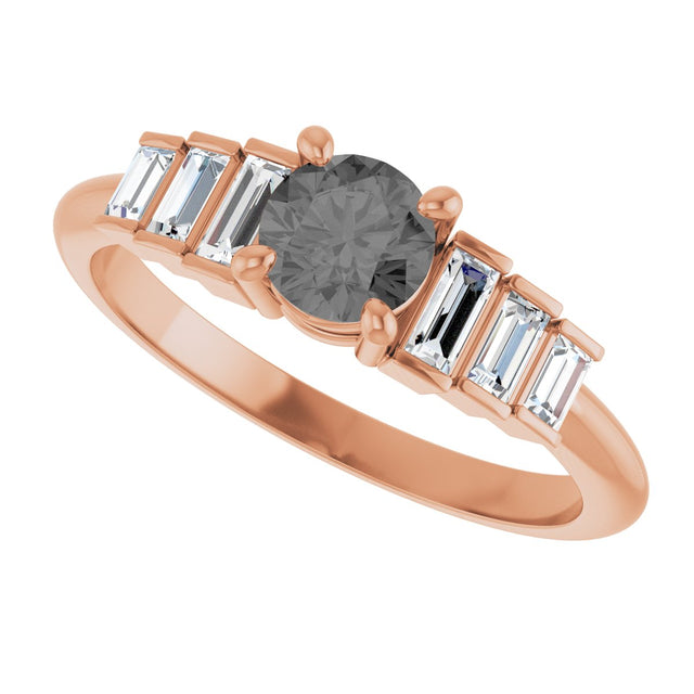14K Gold Round Natural Gray Spinel & Natural Diamond Accented Ring - Rose Gold - view 5