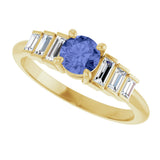 14K Gold Round Natural Tanzanite & Natural Diamond Accented Ring - Yellow Gold - view 5