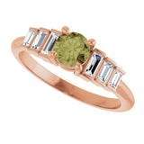 14K Gold Round Natural Green Sapphire & Natural Diamond Accented Ring - Rose Gold - view 5