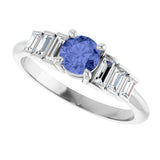 Platinum Round Natural Tanzanite & Natural Diamond Accented Ring - view 5