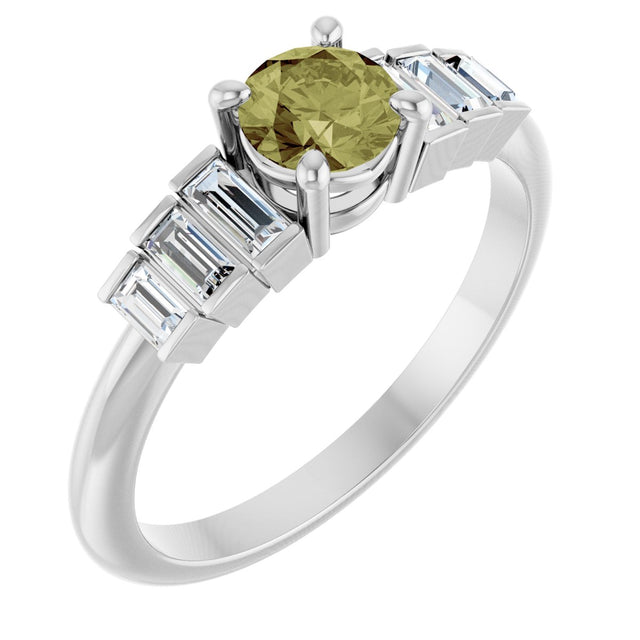 14K Gold Round Natural Green Sapphire & Natural Diamond Accented Ring - White Gold