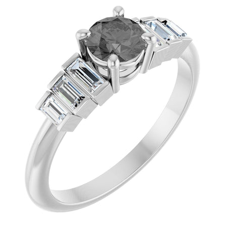 Platinum Round Natural Gray Spinel & Natural Diamond Accented Ring