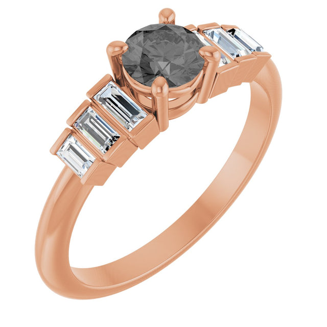 14K Gold Round Natural Gray Spinel & Natural Diamond Accented Ring - Rose Gold