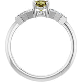 14K Gold Round Natural Green Sapphire & Natural Diamond Accented Ring - White Gold - view 2