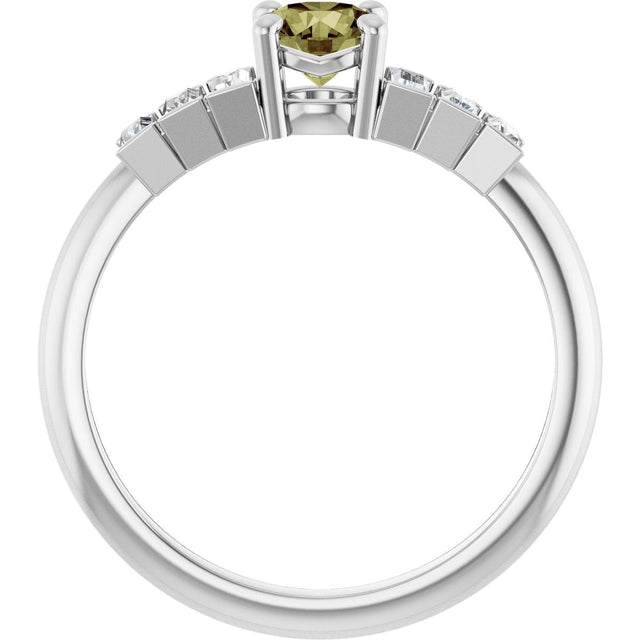 14K Gold Round Natural Green Sapphire & Natural Diamond Accented Ring - White Gold - view 2