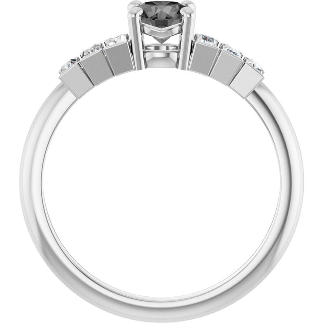 14K Gold Round Natural Gray Spinel & Natural Diamond Accented Ring - White Gold - view 2