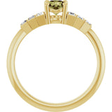 14K Gold Round Natural Green Sapphire & Natural Diamond Accented Ring - Yellow Gold - view 2