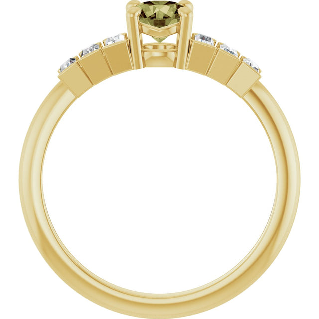 14K Gold Round Natural Green Sapphire & Natural Diamond Accented Ring - Yellow Gold - view 2