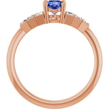 14K Gold Round Natural Tanzanite & Natural Diamond Accented Ring - Rose Gold - view 2