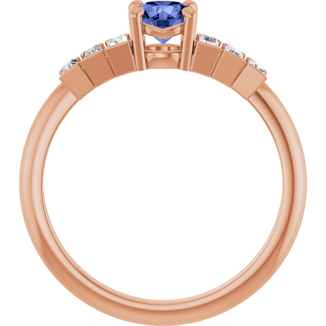 14K Gold Round Natural Tanzanite & Natural Diamond Accented Ring - Rose Gold - view 2