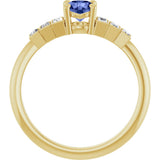 14K Gold Round Natural Tanzanite & Natural Diamond Accented Ring - Yellow Gold - view 2