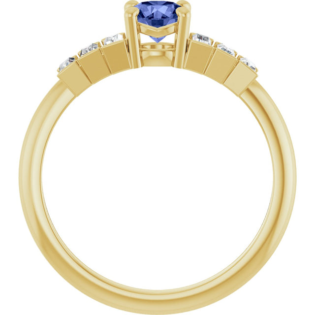 14K Gold Round Natural Tanzanite & Natural Diamond Accented Ring - Yellow Gold - view 2
