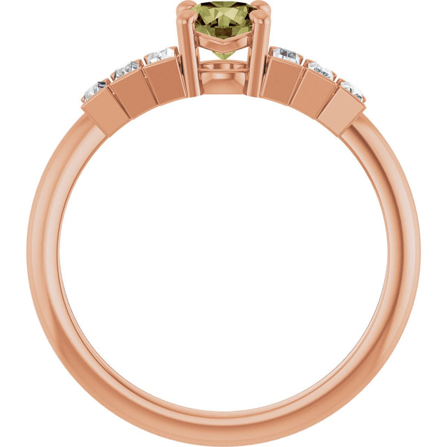 14K Gold Round Natural Green Sapphire & Natural Diamond Accented Ring - Rose Gold - view 2