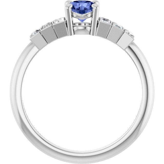 14K Gold Round Natural Tanzanite & Natural Diamond Accented Ring - White Gold - view 2