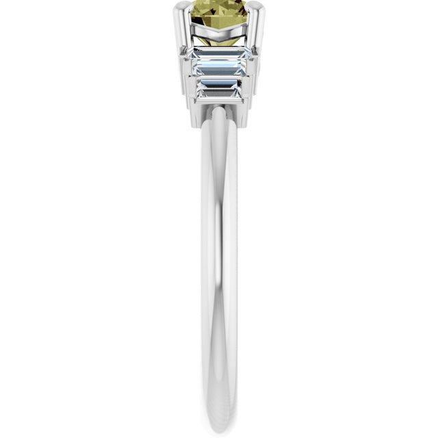 14K Gold Round Natural Green Sapphire & Natural Diamond Accented Ring - White Gold - view 4