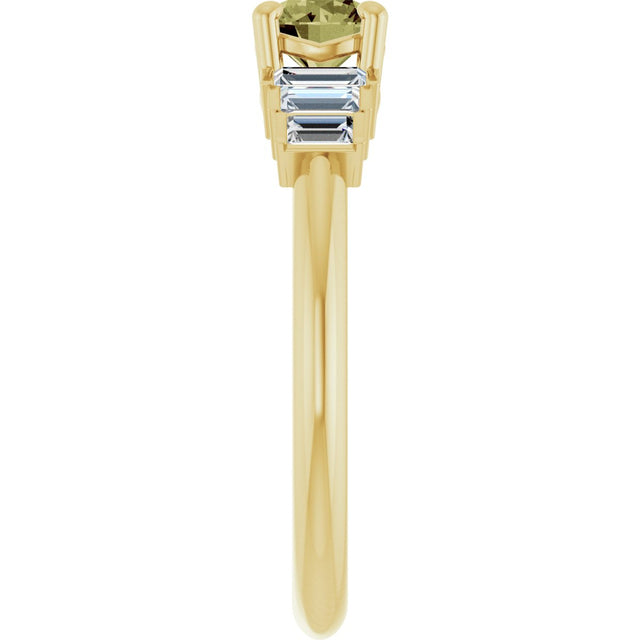 14K Gold Round Natural Green Sapphire & Natural Diamond Accented Ring - Yellow Gold - view 4