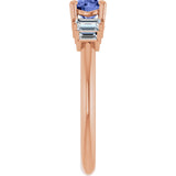 14K Gold Round Natural Tanzanite & Natural Diamond Accented Ring - Rose Gold - view 4