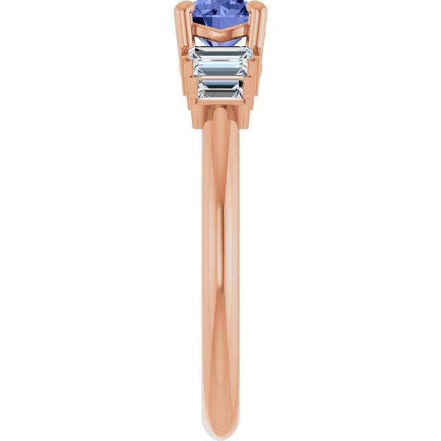 14K Gold Round Natural Tanzanite & Natural Diamond Accented Ring - Rose Gold - view 4