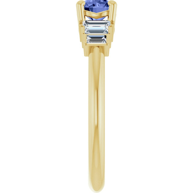 14K Gold Round Natural Tanzanite & Natural Diamond Accented Ring - Yellow Gold - view 4