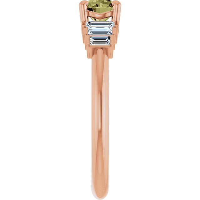 14K Gold Round Natural Green Sapphire & Natural Diamond Accented Ring - Rose Gold - view 4