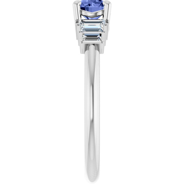 14K Gold Round Natural Tanzanite & Natural Diamond Accented Ring - White Gold - view 4