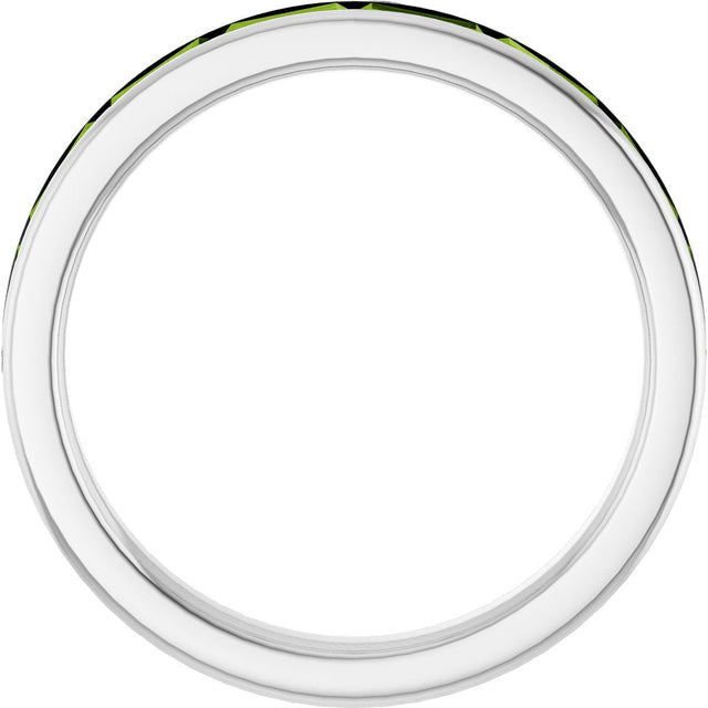 14K Gold Natural Peridot Straight Baguette Stackable Ring - White Gold - view 2