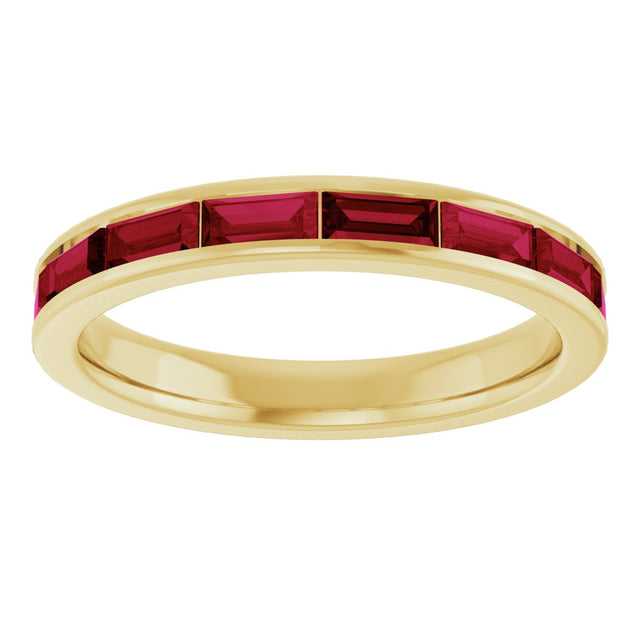14K Gold Lab-Grown Ruby Straight Baguette Stackable Ring - Yellow Gold - view 3