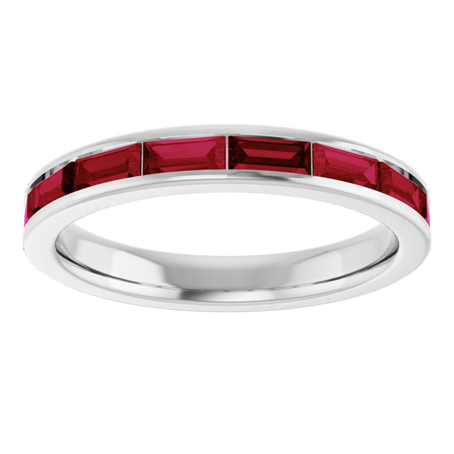 14K Gold Natural Ruby Straight Baguette Stackable Ring - White Gold - view 3