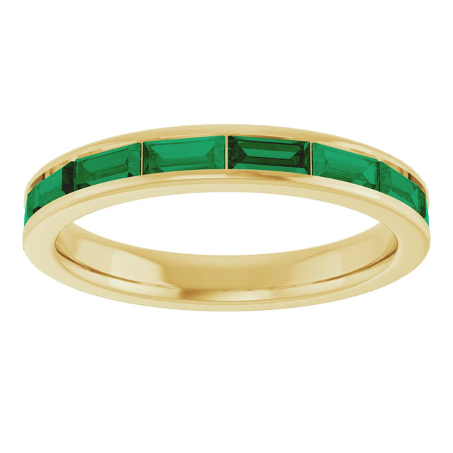 14K Gold Natural Emerald Straight Baguette Stackable Ring - Yellow Gold - view 3