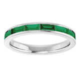 14K Gold Natural Emerald Straight Baguette Stackable Ring - White Gold - view 3